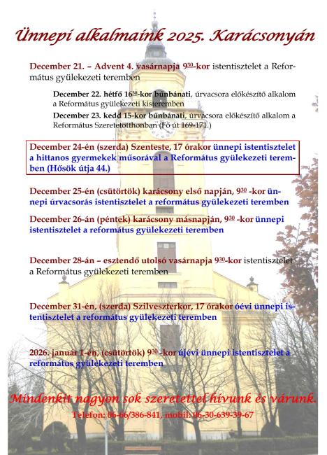 Ünnepi alkalmaink 2025. Karácsonyán